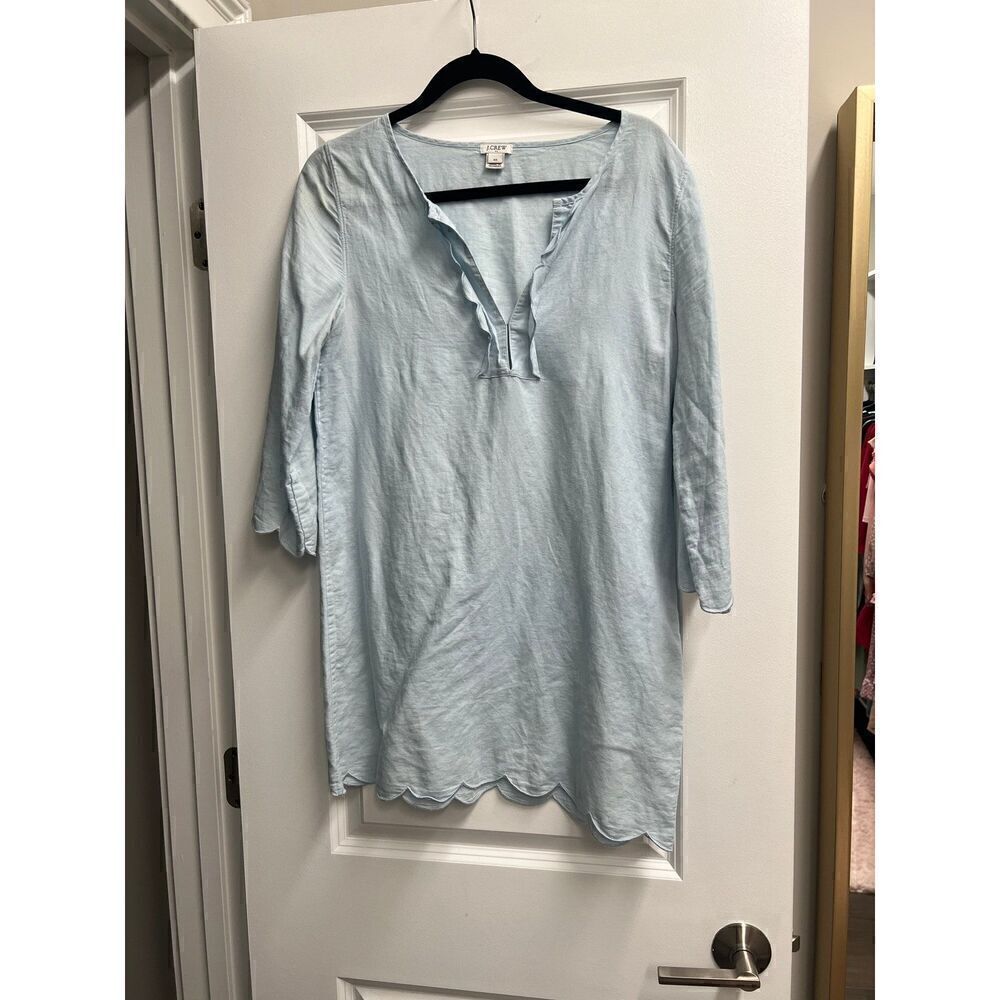 J. Crew light blue 3/4 sleeve scalloped hem V-neck dress